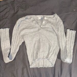 Topshop Gray V-Neck Sweater with Ribbed Texture